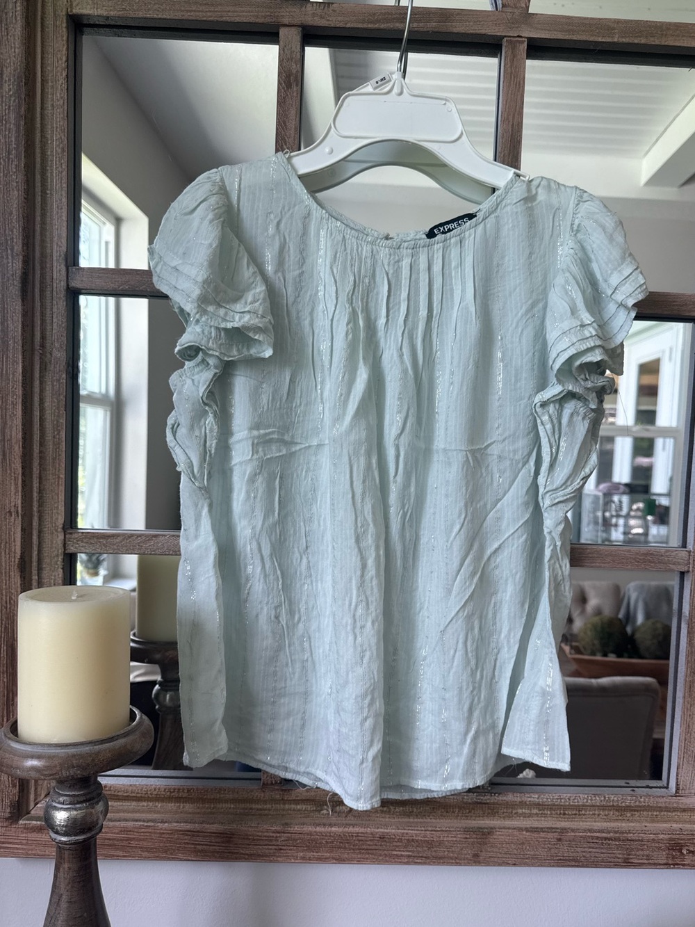 Express Light Blue Ruffle Sleeve Blouse